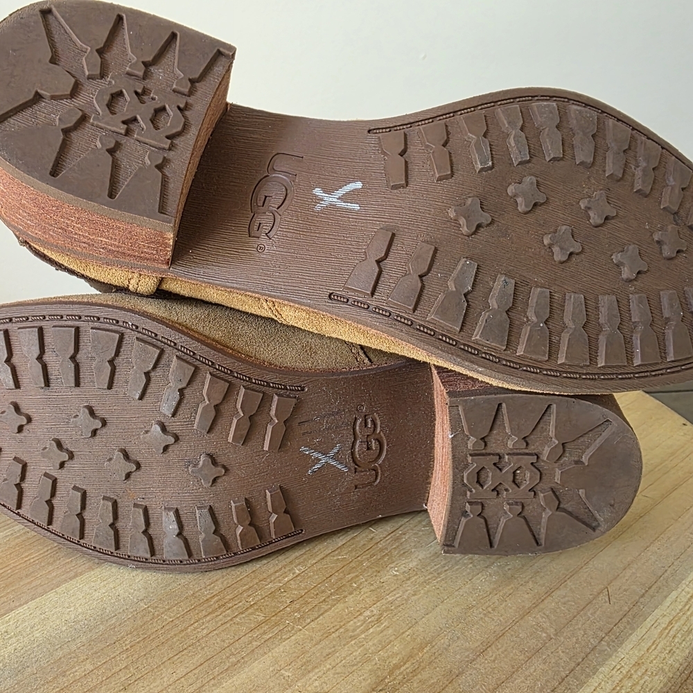 UGG Tan Suede Patsy Chestnut Buckle Ankle Booties- Womens SZ 6 - Picture 4 of 11